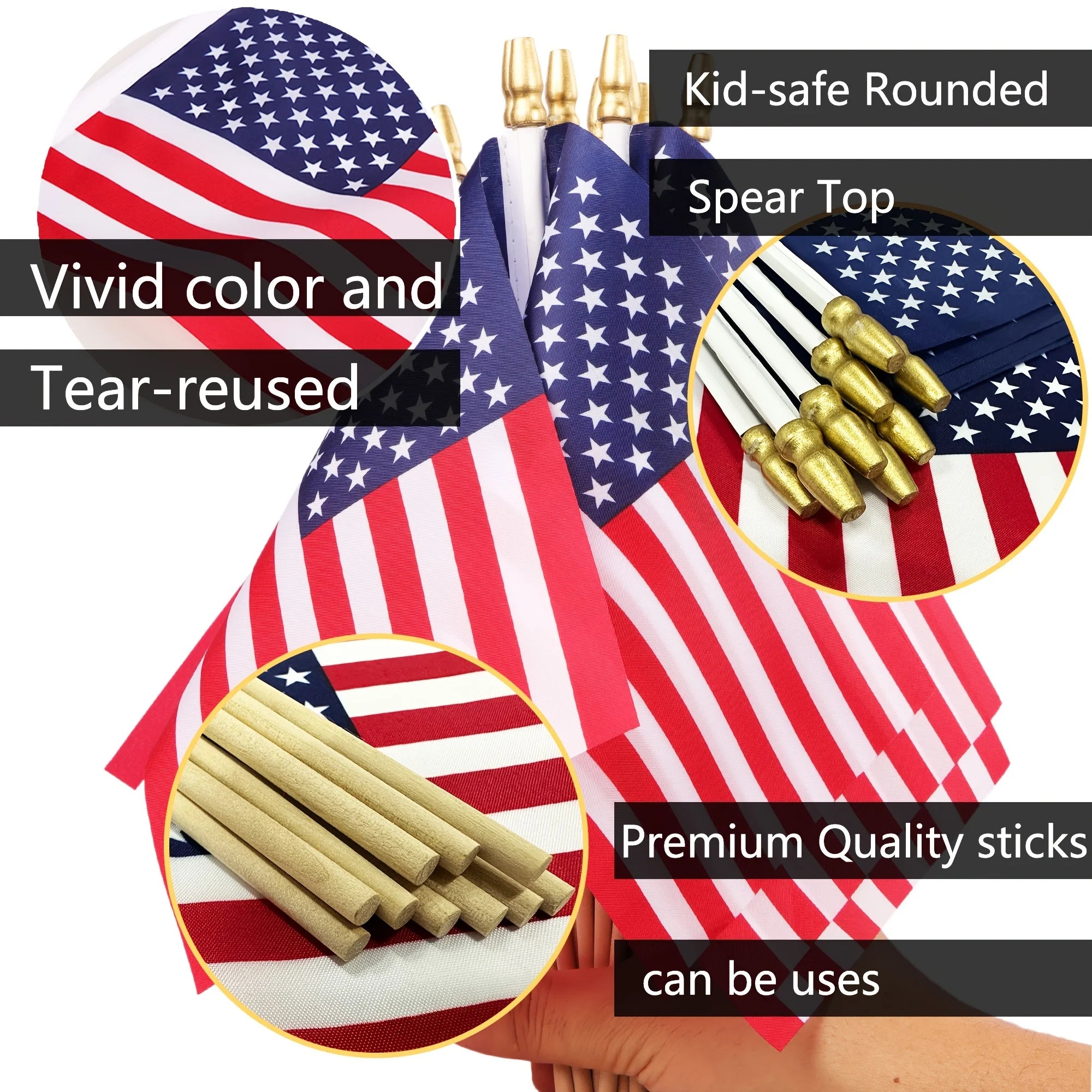 12 Pcs Small American Flags on Stick,Outdoor Decor Small US Flags,Mini American Flag for Outside Patriotic Holiday Yard Patio