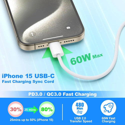 3-Pack USB C Phone Charger